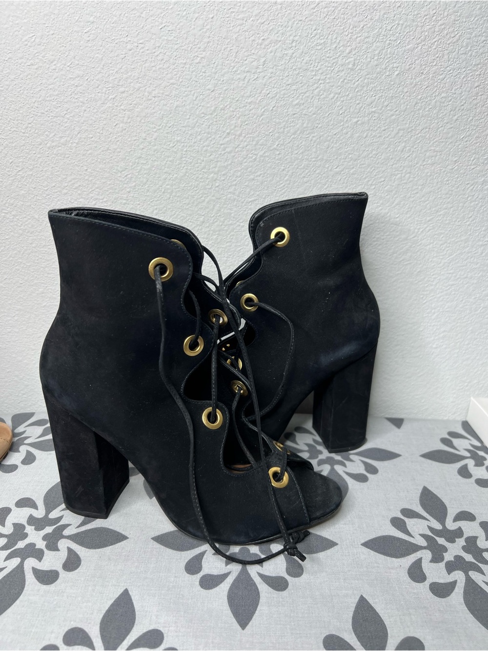Steve Madden Black Lace-Up Suede High Heel Ankle Boots